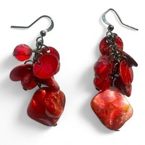 Glass Red Beaded Dangling Earrings